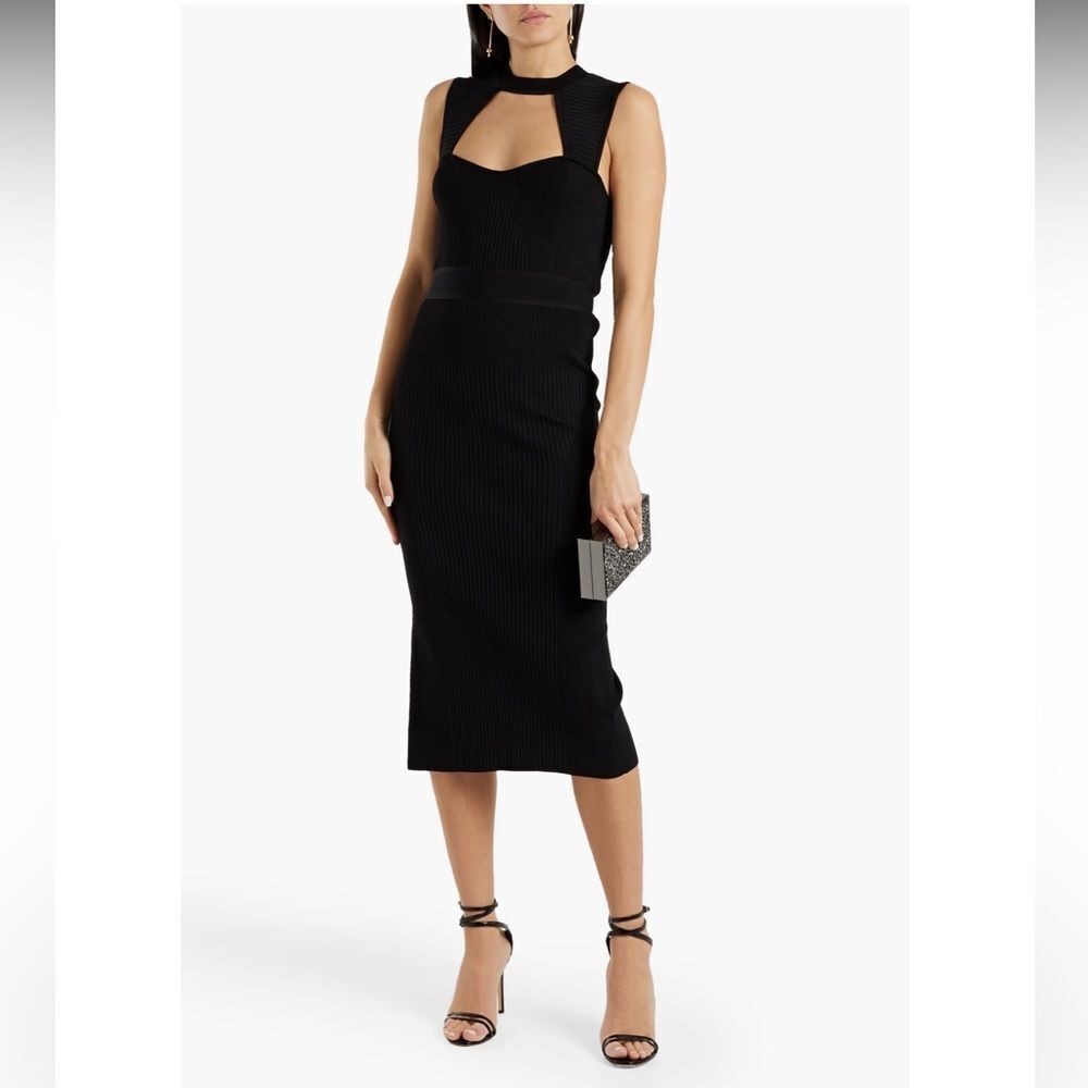 New HERVÉ LÉGER Cutout ribbed bandage midi dress Black XS